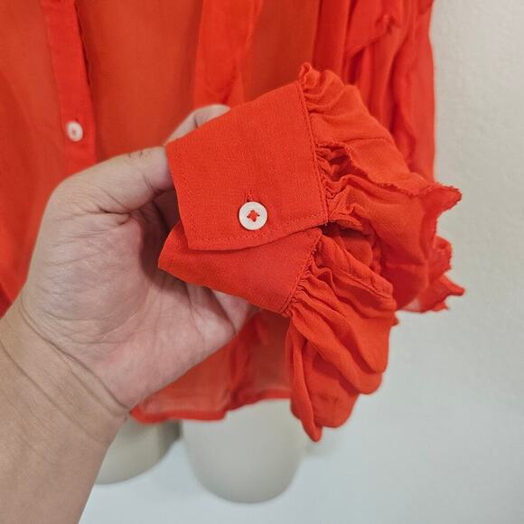 MAEVE ANTHRO Ruffled Buttondown Blouse Orange Size XS - Picture 6 of 8